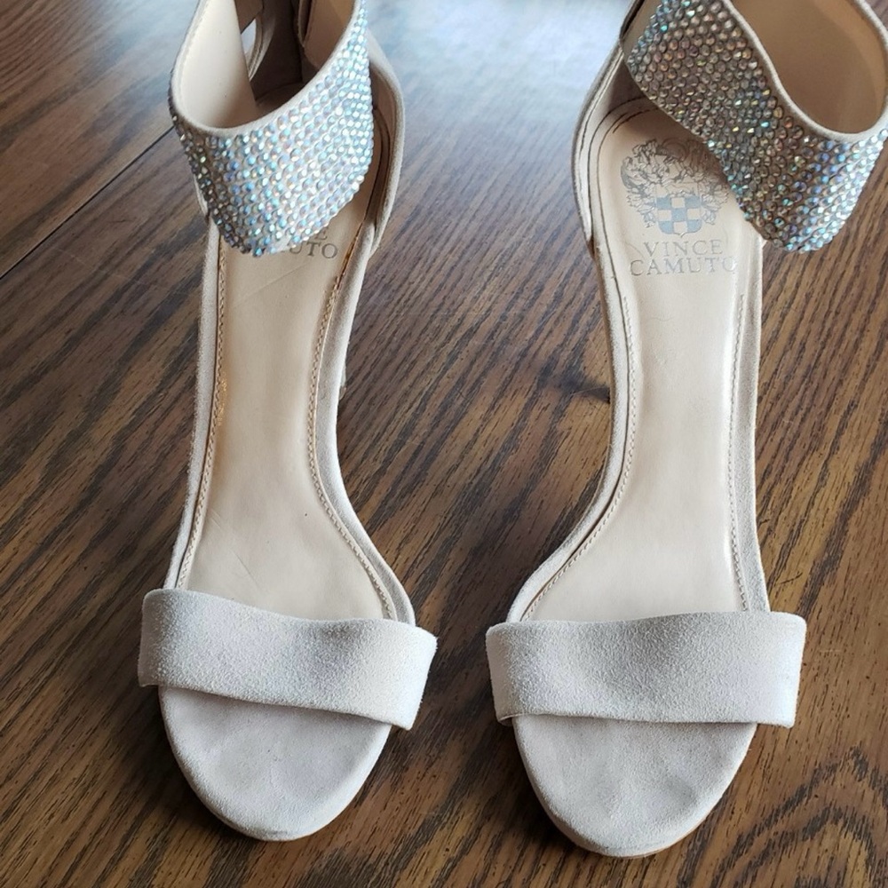 Vince Camuto Cream Heels with Crystal Ankle Strap